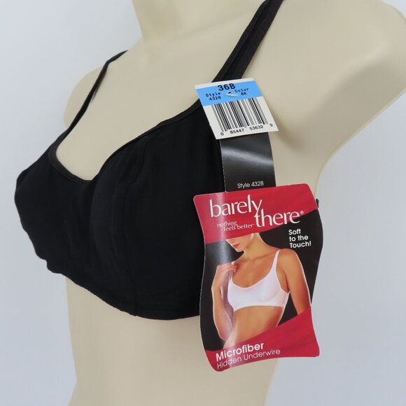 Vintage Barely There 36B Style 4328 Solid Black Underwire Microfiber Bra NEW NWT - Picture 4 of 15